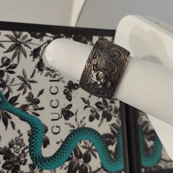Gucci Sterling silver Garden feline Cat Fox 3D collection Wide band ring New Box